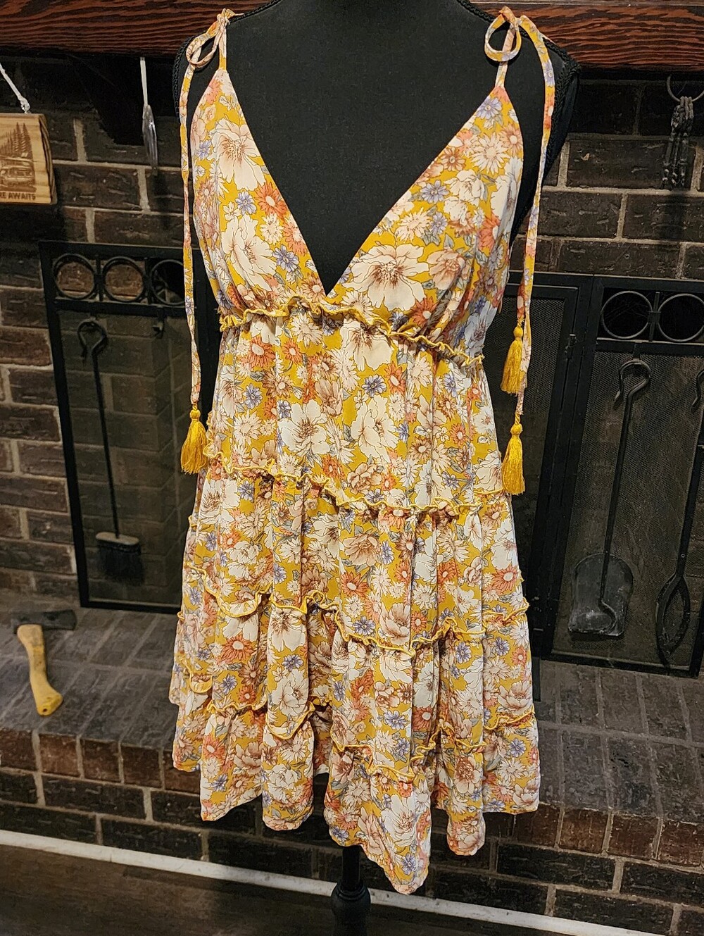 Boho Floral Tiered Sundress in Yellow - Lightweight Women's Dress